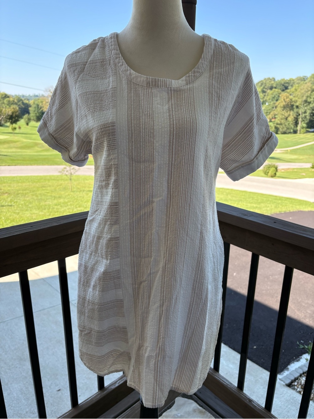 Altar'd State Pratt Patchwork Mixed-Stripe Shift Dress Size Cream Beige Small